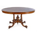 A VICTORIAN BURR WALNUT AND INLAID LOO TABLE
