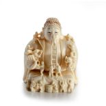 A JAPANESE IVORY NETSUKE OF A BUDDHIST SCULPTURE, TAISHO PERIOD, 1912 - 1926