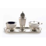 AN ELIZABETH II SILVER CONDIMENT SET, M & H, LONDON, 1967