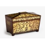 A REGENCY ROSEWOOD AND BRASS-INLAID TEA CADDY