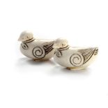 A PAIR OF JAPANESE IVORY 'BIRD' NETSUKE, SHOWA PERIOD, 1926 - 1989