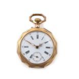 A 14CT GOLD OPEN-FACED POCKET WATCH