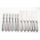 A SET OF TWELVE GEORGE V SILVER FRUIT KNIVES AND FORKS, ATKIN AND OXLEY, SHEFFIELD, 1936