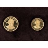 A CASED SET OF TWO 900/1000 GOLD KINGDOM OF SWAZILAND COINS