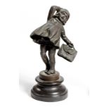 AFTER CHIPARUS: A BRONZE FIGURE OF A GIRL WITH A SATCHEL