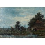 Attributed to Willem Roelofs: FARM SCENE signed oil on board 29 by 41cm excluding frame; 38 by 50,