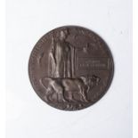 A COMMERATIVE BRONZE PLAQUE MEMORIAL MEDAL DEAD MAN'S PENNY FOR CHARLES CECIL GORDON WHO DIED IN THE