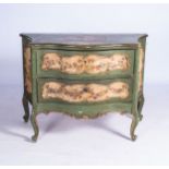 A VENETIAN PAINTED COMMODE 18TH/19TH CENTURY The serpentine top above two drawers on cabriole