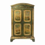 A VENETIAN PAINTED ARMOIRE LATE 18TH CENTURY The arched cornice, door fronts and side panels painted