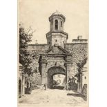 Tinus de Jongh (South African 1885 - 1942): CAPE TOWN CASTLE ENTRANCE signed, embossed with the