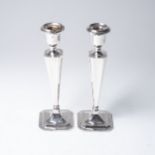 PAIR OF SILVER TABLE CANDLESTICKS  Makers mark BG & Co, Birmingham 1937, the moulded