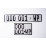 A PAIR OF WESTERN CAPE NUMBER PLATES, MODERN Accompanied by registration papers 000 001-WP (2)