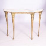 AN ITALIAN GILT-METAL MARBLE-TOPPED CONSOLE TABLE, 20TH CENTURY The serpentine shaped white marble