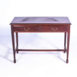 A MAHOGANY WRITING TABLE, 20TH CENTURY A rectangular top with moulded edge above a pair of frieze