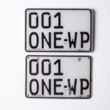 A PAIR OF WESTERN CAPE NUMBER PLATES, MODERN Accompanied by registration papers 001 ONE-WP (2)