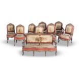 AN AUBUSSON AND GILTWOOD SALON SUITE, 2ND HALF OF 19TH CENTURY Comprising: a settee, four