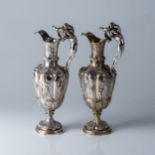 TWO MATCHING CELLINI-STYLE EWERS, ELKINGTON & CO NO. 34 AND 991 One electroplate, one part gilt