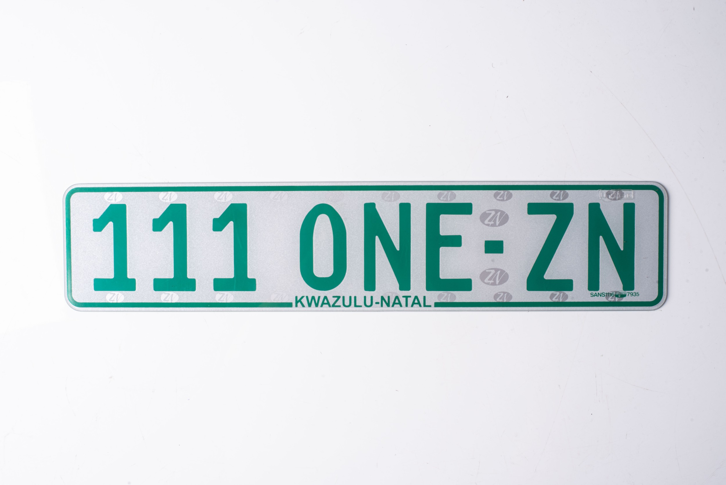 A KWAZULU NATAL NUMBER PLATE, MODERN Accompanied by registration papers 111 ONE-ZN