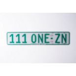 A KWAZULU NATAL NUMBER PLATE, MODERN Accompanied by registration papers 111 ONE-ZN