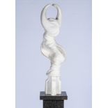 A MARBLE STATUE OF AN ABSTRACT HORNED FIGURE On an associated marble base Sculpture: 1m high