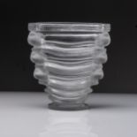 A LALIQUE 'SAINT-MARC' VASE Clear and frosted glass with bands of pattern terminating to each side