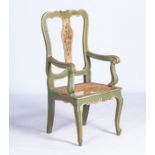 A VENETIAN PAINTED ARMCHAIR (Ensuite with the preceding lot.) The vase shaped splats painted with