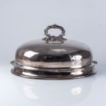 SHEFFIELD PLATE OVAL MEAT COVER Circa 1830, with a moulded and leaf-chased girdle, detachable cast