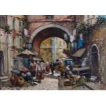 Giovanni Guidotti (Italian 20th Century - ): ITALIAN MARKET SCENE signed oil on board 49 by 69cm