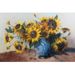 Hennie Griesel (South African 1931 - 2015): STILL LIFE WITH SUNFLOWERS signed oil on board 60,5 by