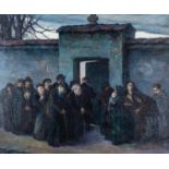 Stanisław (Stanislaus) Bender (Poland 1882 - 1975): AT THE CEMETARY GATES signed oil on canvas