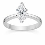 A DIAMOND SOLITAIRE RING Claw-set to the center with a marquise-cut diamond weighing 0,33 carats,