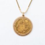 A GOLD MEDALLION AND CHAIN Claw-set to the center the 22ct Austrian medallion with wire border,