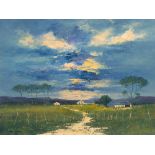 Kevin Stanley (South African 1954 - ): LANDSCAPE AT DAWN signed oil on board 42 by 61cm, unframed