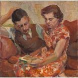 Marguerite Kaufmann (South Africa 1930 - ): THE NEWLYWEDS oil on canvas  signed  77 by 77cm; 77,