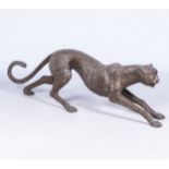 A LARGE BRONZE FIGURE OF A STALKING LEOPARD 165cm long