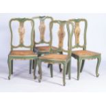 A VENETIAN SET OF FOUR GREEN PAINTED SIDE CHAIRS 19TH CENTURY (Ensuite with the preceding lots.)