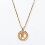 A GOLD MEDALLION AND CHAIN Open frame with insignia, on a 50cm box chain, 14ct gold