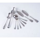 MISCELLANEOUS GROUP OF SILVER FLATWARE Various makers and dates, comprising: meat skewer,