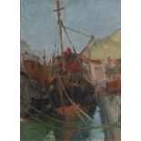 Marguerite Kaufmann (South African 1930 - ): BOAT IN THE HARBOUR signed oil on canvas  50 by 59cm