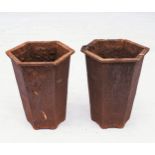 A PAIR OF HEXAGONAL GARDEN PLANTERS 38,5cm high, 28,5cm diameter