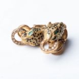 A GOLD CARTIER-STYLE PAIR OF LEOPARD  EARRINGS Each earring pavé-set to center with 0,30 carats of