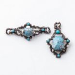 A SILVER AND TURQUOISE SET The pendant 4cm, the brooch 5cm, circa 1960s (2)