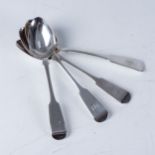 A SET OF FOUR VICTORIAN SCOTTISH SILVER FIDDLE PATTERN TEASPOONS Lawrence Aitchison, Glasgow 1852,