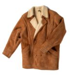 A VINTAGE SUEDE SHEARLING JACKET In golden-tan suede shearling with cream trimmed-fur interior and