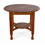 A MERANTI TABLE, 20TH CENTURY The circular top above a plain apron, on squre-section fluted legs,