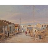 Carlos Sdoya (South African 1914 - 1996): VIEW FROM DISTRICT SIX signed oil on board 59,5 by 74,