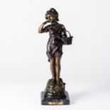 AFTER AUGUSTE MOREAU (FRENCH 1834 - 1917): A GIRL WITH BASKET Bronze, mixed patinas,