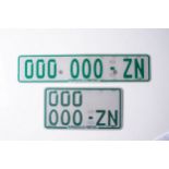 A PAIR OF KWAZULU NATAL NUMBERPLATES, MODERN Accompanied by registration papers 000 000-ZN (2)