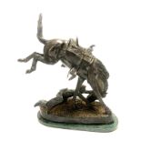AFTER FREDERIC REMINGTON (AMERICAN 1861 - 1909): THE WICKED PONY Raised on an oval marble base