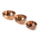 THREE GRADUATED COPPER MIXING BOWLS